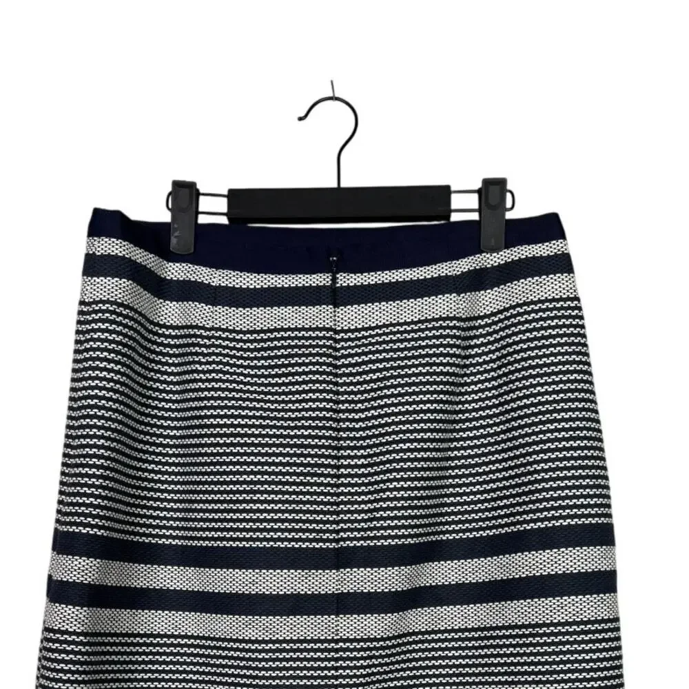J. Crew Striped Nautical A Lined Knee Length Pencil Tweed Skirt 8 T Blue White